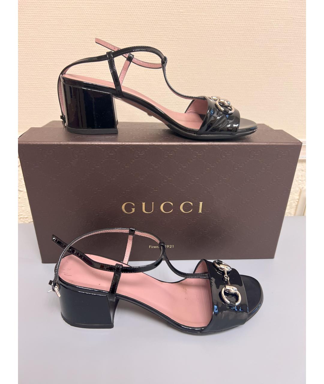 GUCCI Черные сандалии из лакированной кожи, фото 2