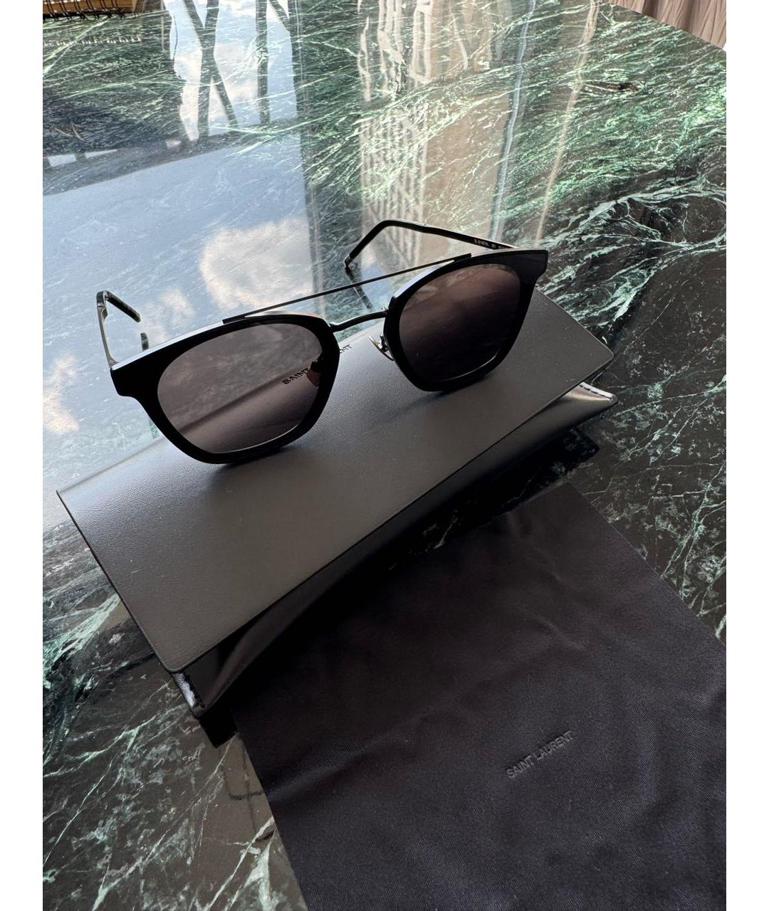 SAINT LAURENT Черные металлические солнцезащитные очки, фото 3