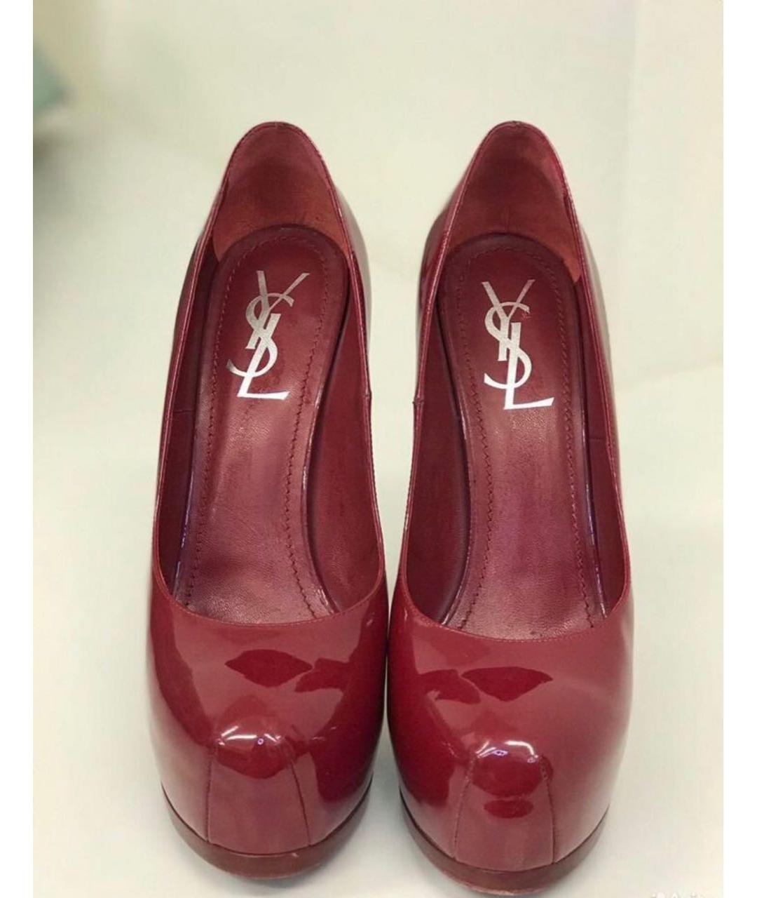 SAINT LAURENT Бордовые туфли из лакированной кожи, фото 2