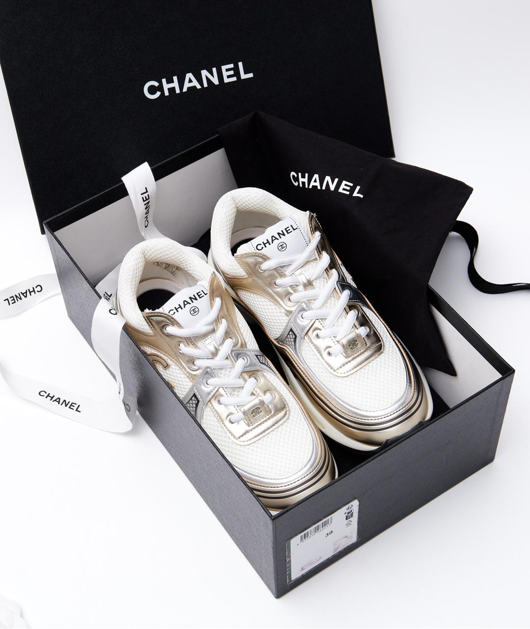 CHANEL Бежевые текстильные кроссовки, фото 9