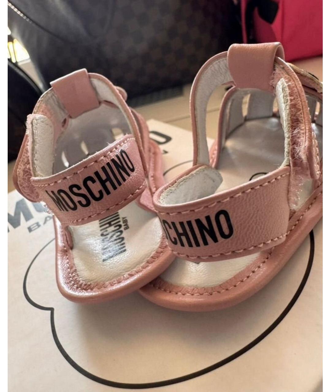 MOSCHINO Розовые кожаные пинетки, фото 3