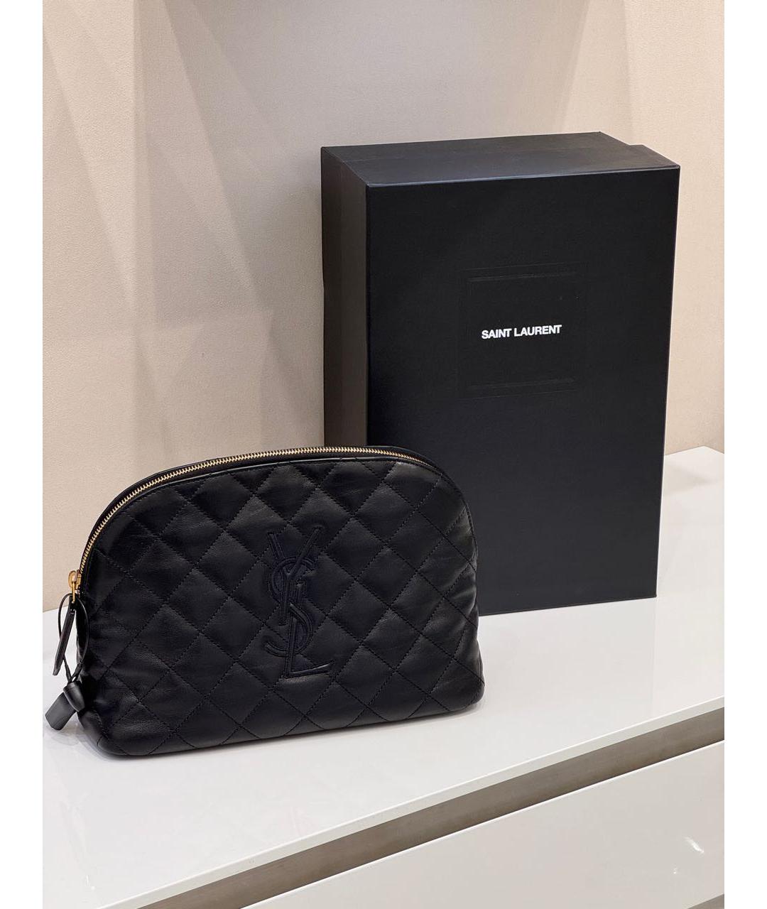 SAINT LAURENT Черная кожаная косметичка, фото 2
