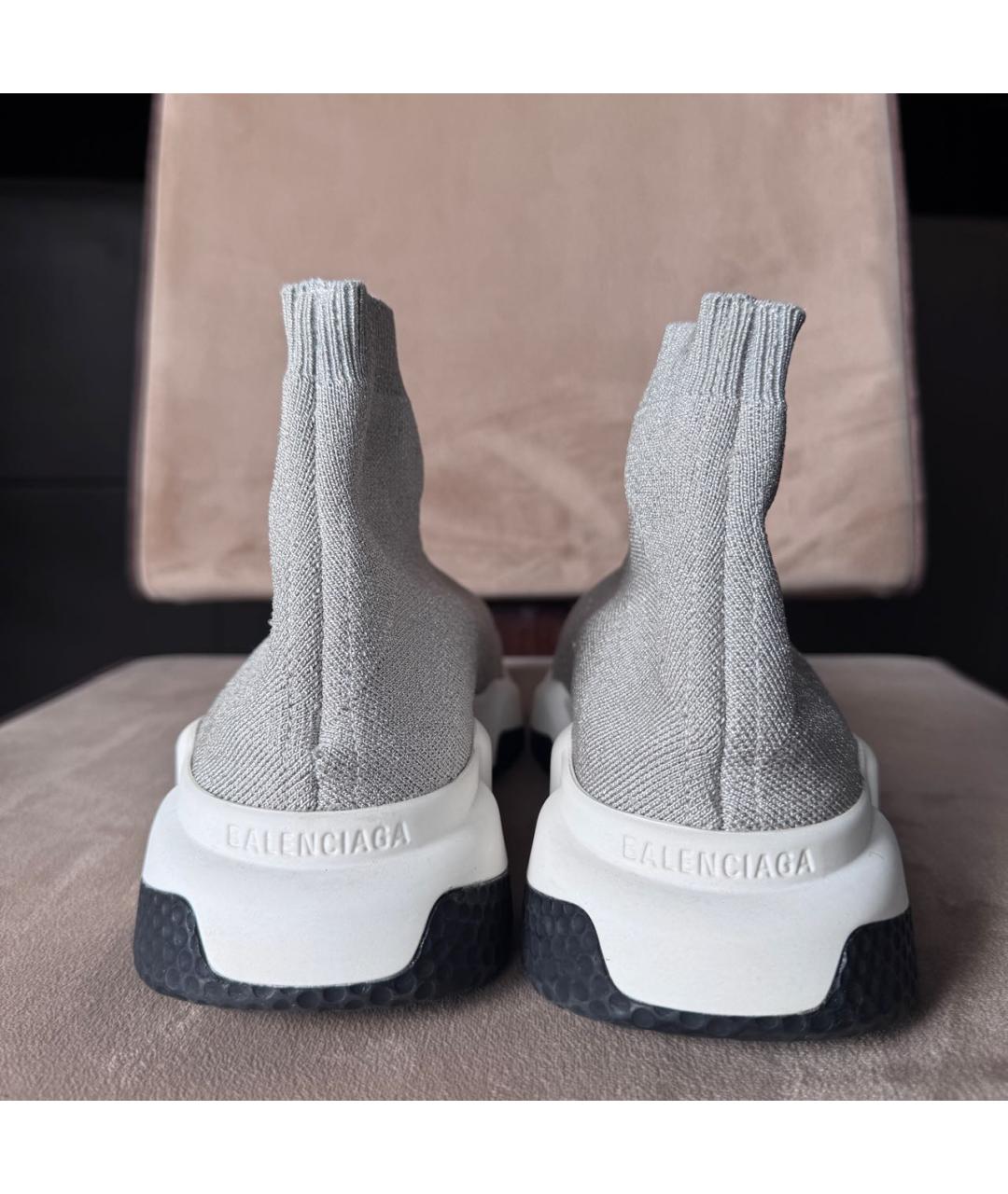 BALENCIAGA Серебряные текстильные кеды, фото 4