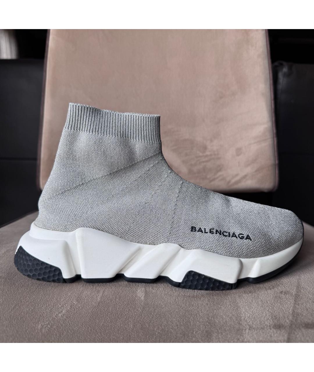 BALENCIAGA Серебряные текстильные кеды, фото 6