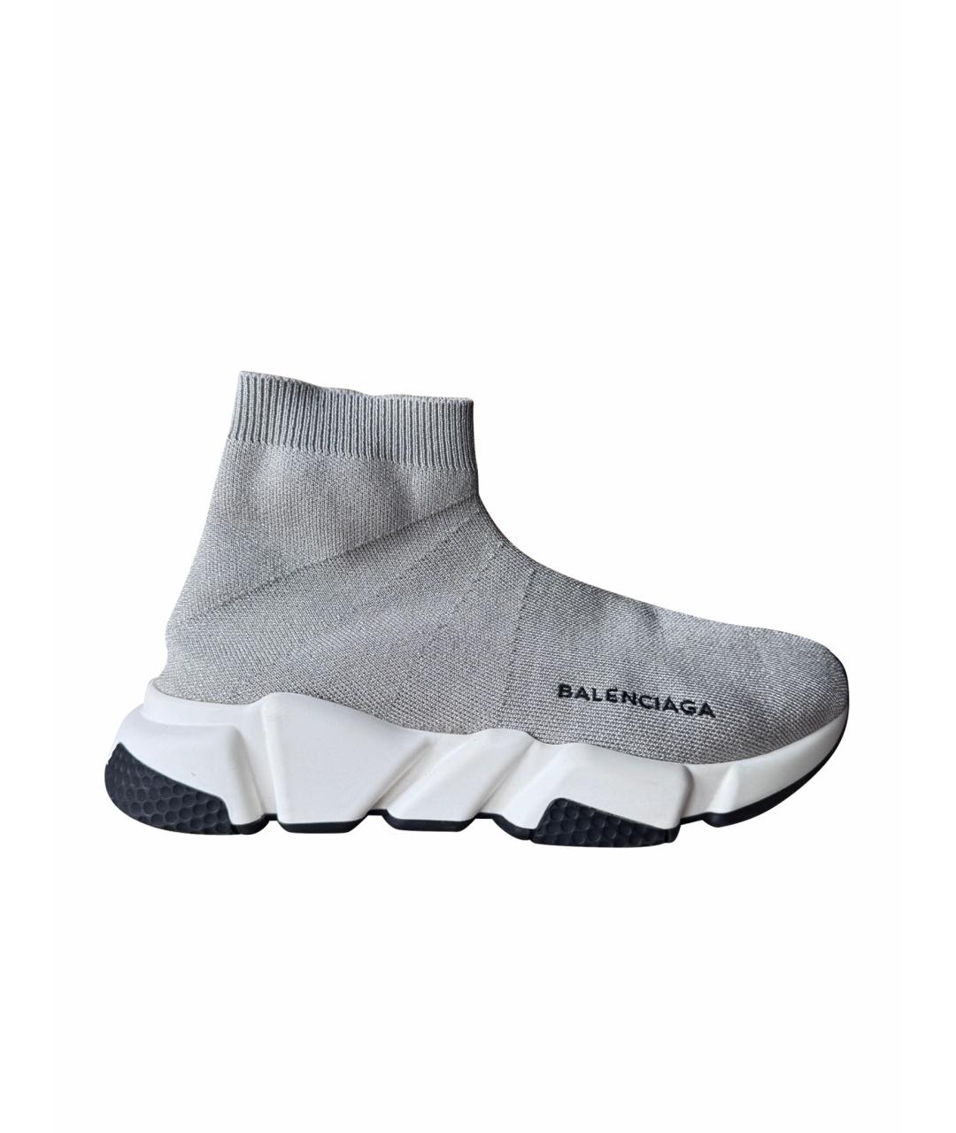 BALENCIAGA Серебряные текстильные кеды, фото 1