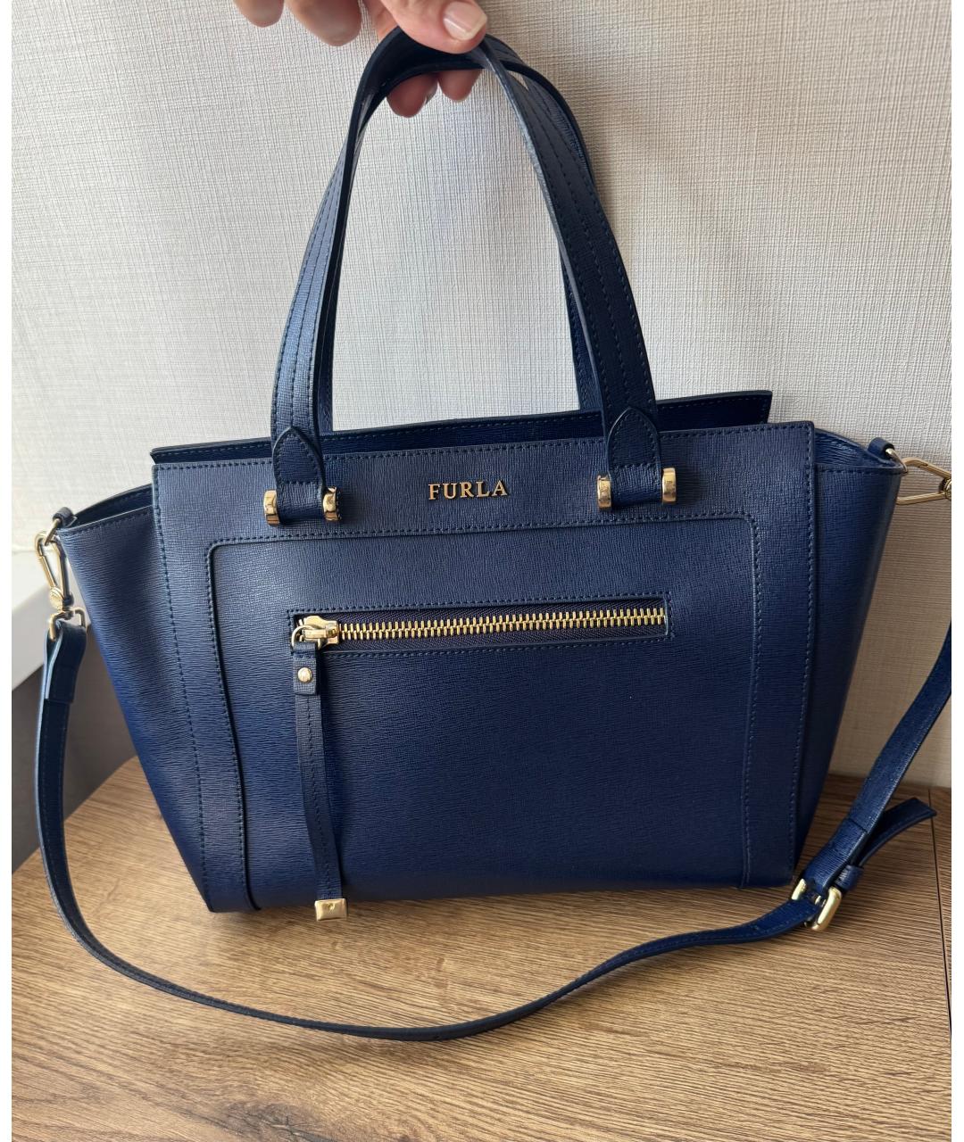 FURLA Синяя кожаная сумка с короткими ручками, фото 5