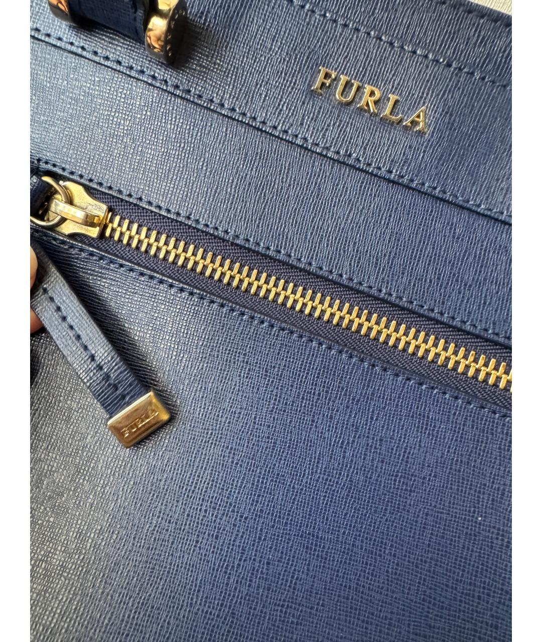 FURLA Синяя кожаная сумка с короткими ручками, фото 3