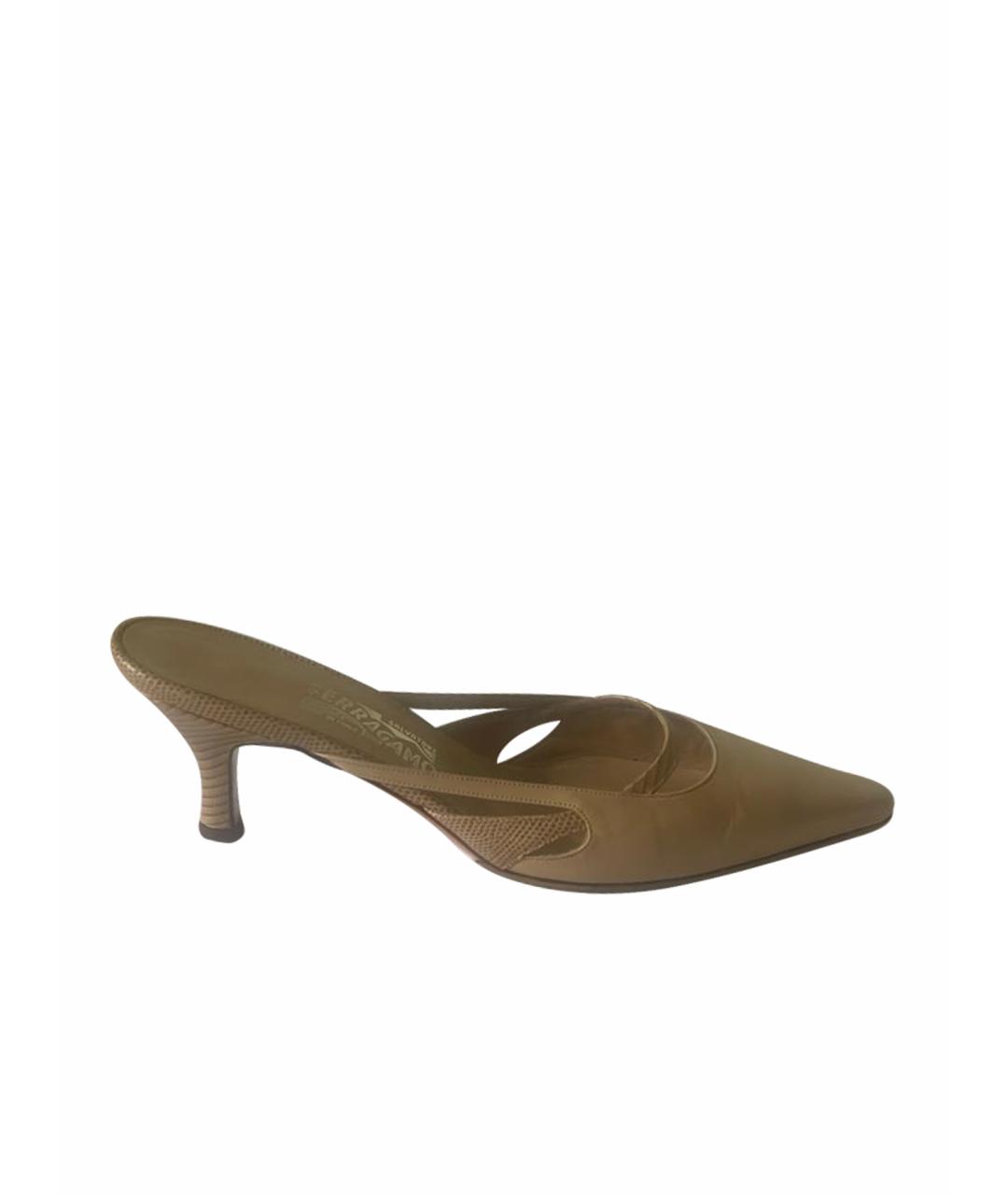 FERRAGAMO Бежевые кожаные мюли, фото 1