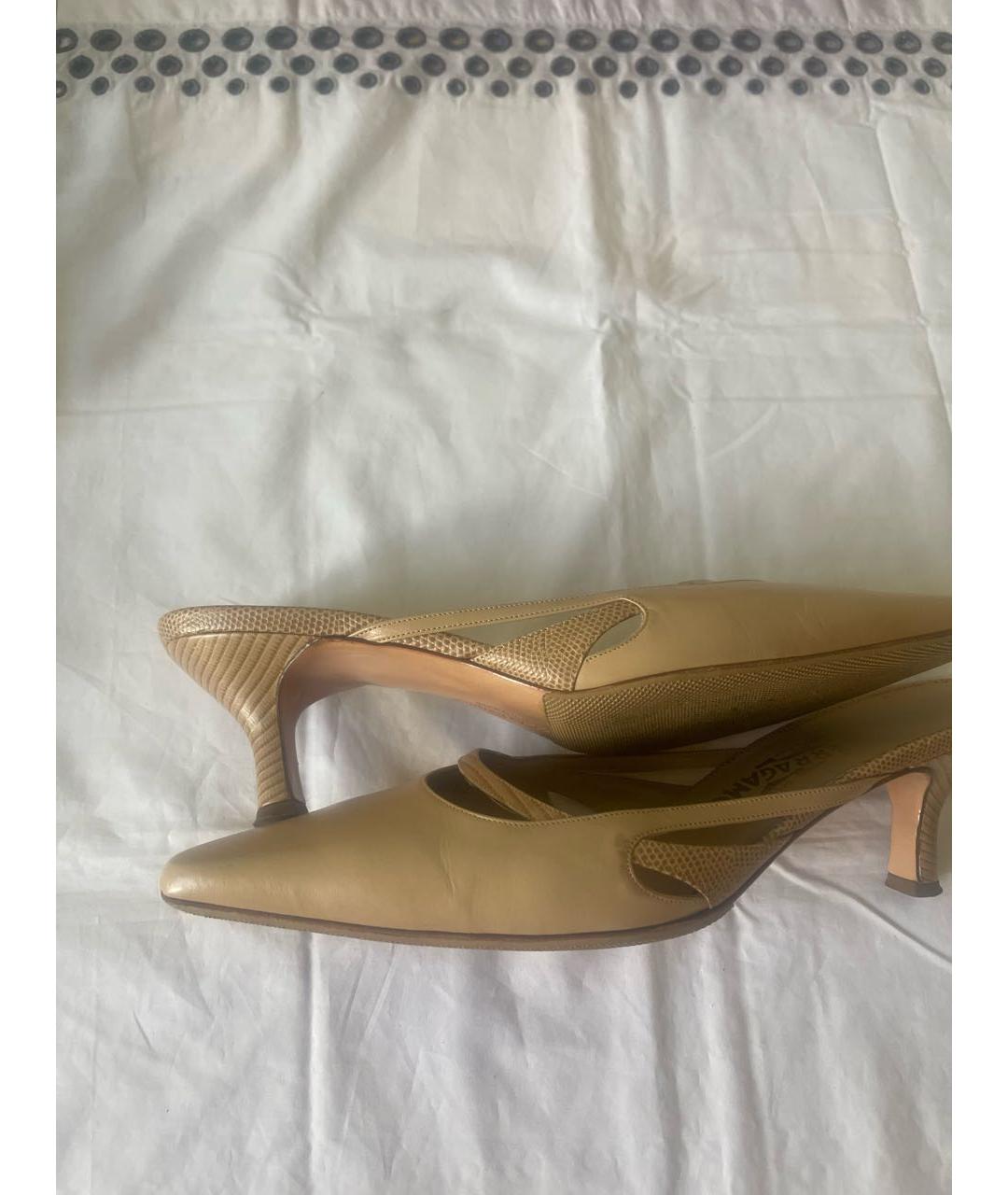 FERRAGAMO Бежевые кожаные мюли, фото 5