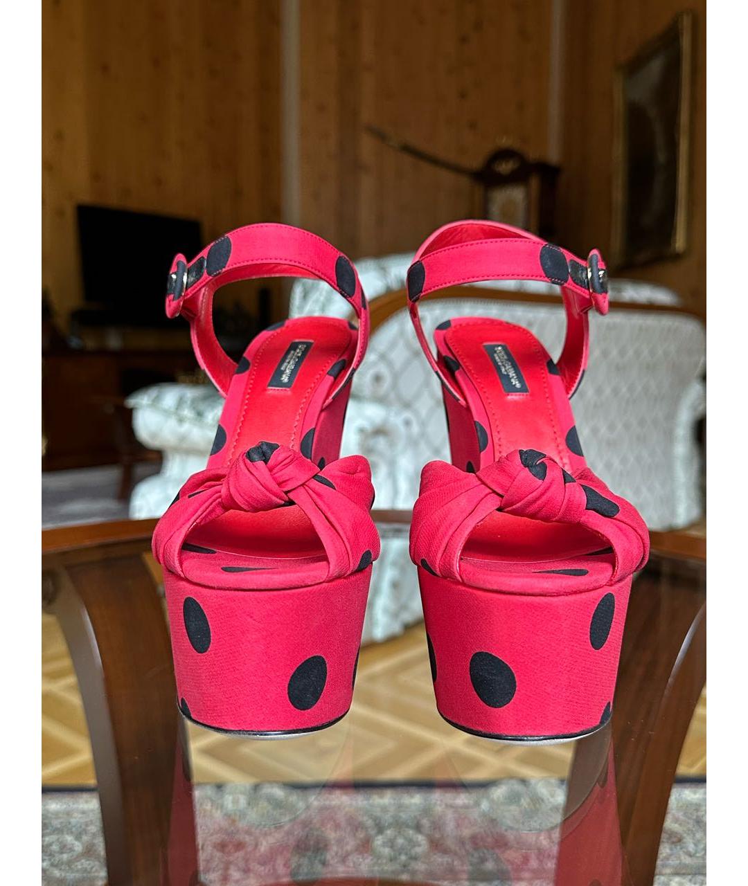 DOLCE&GABBANA Красные текстильные босоножки, фото 6