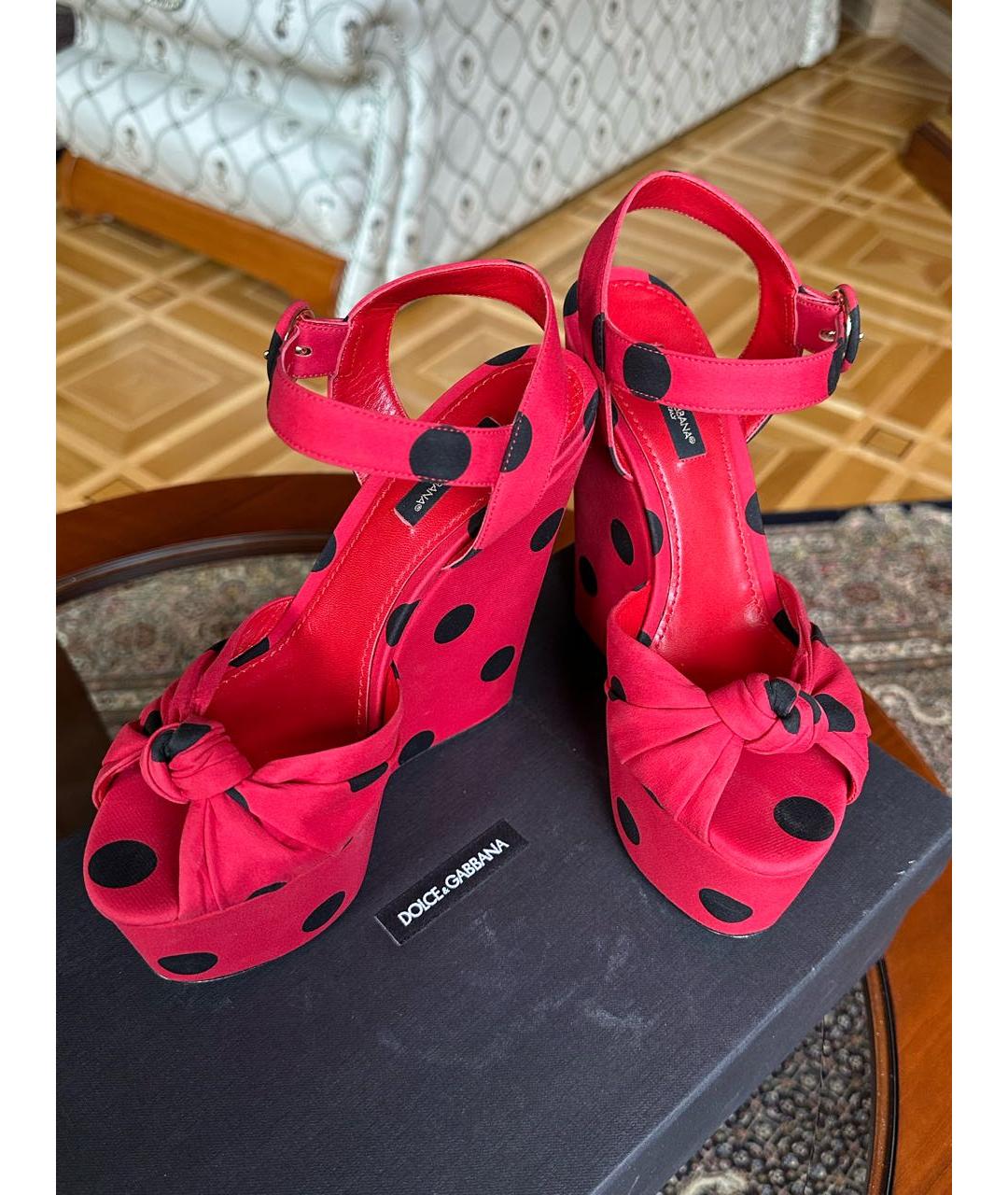 DOLCE&GABBANA Красные текстильные босоножки, фото 5