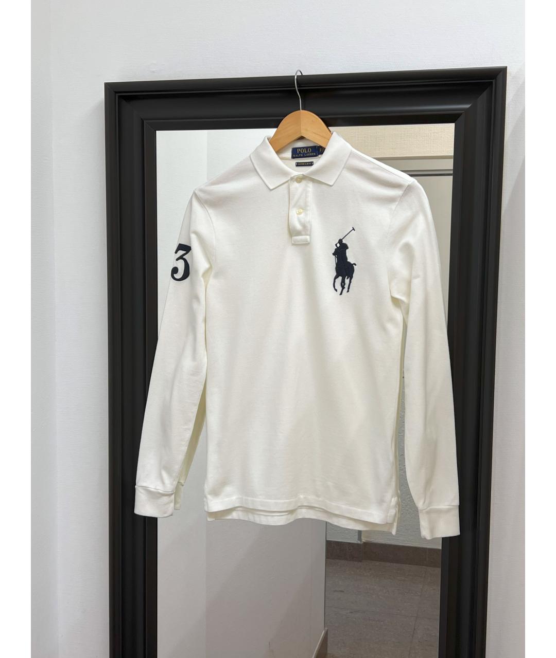 POLO RALPH LAUREN Белое хлопковое поло с длинным рукавом, фото 6