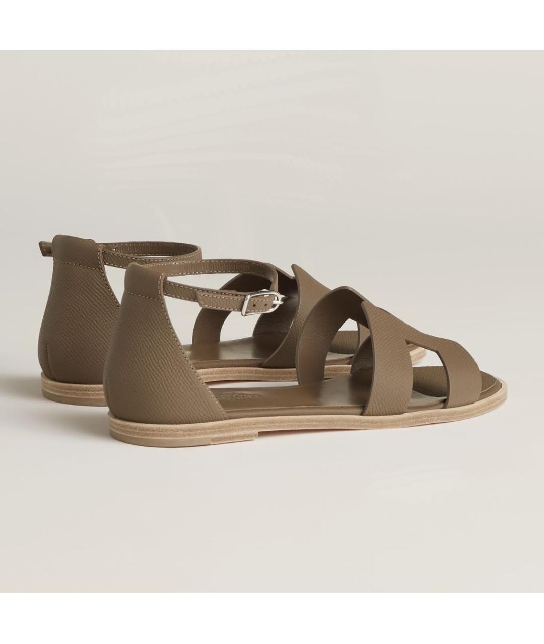 HERMES Бежевые кожаные сандалии, фото 3