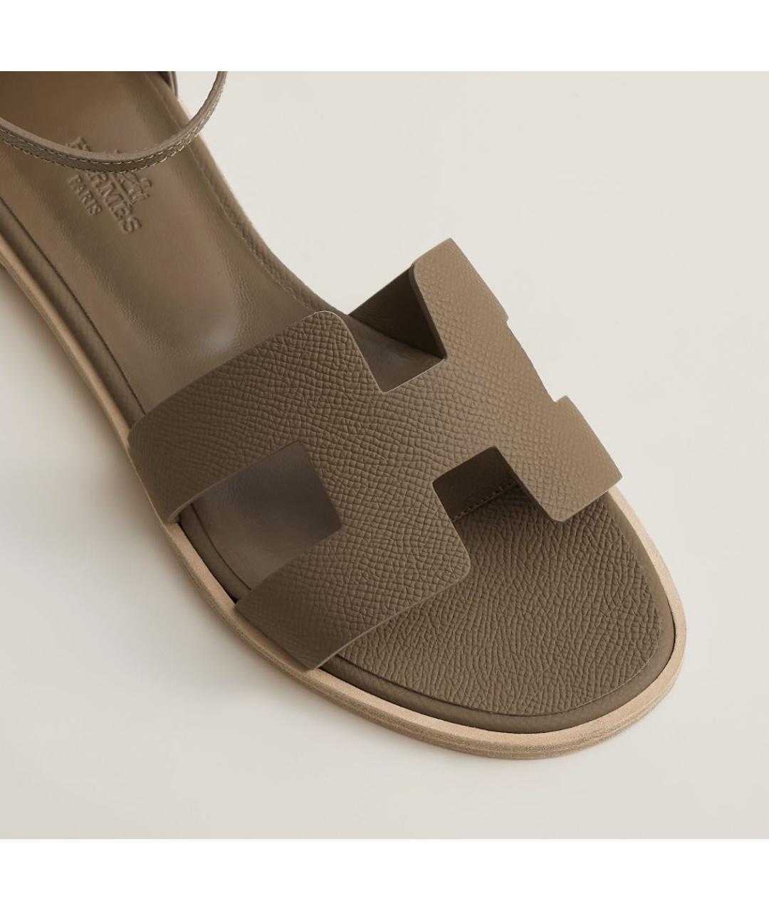 HERMES Бежевые кожаные сандалии, фото 4