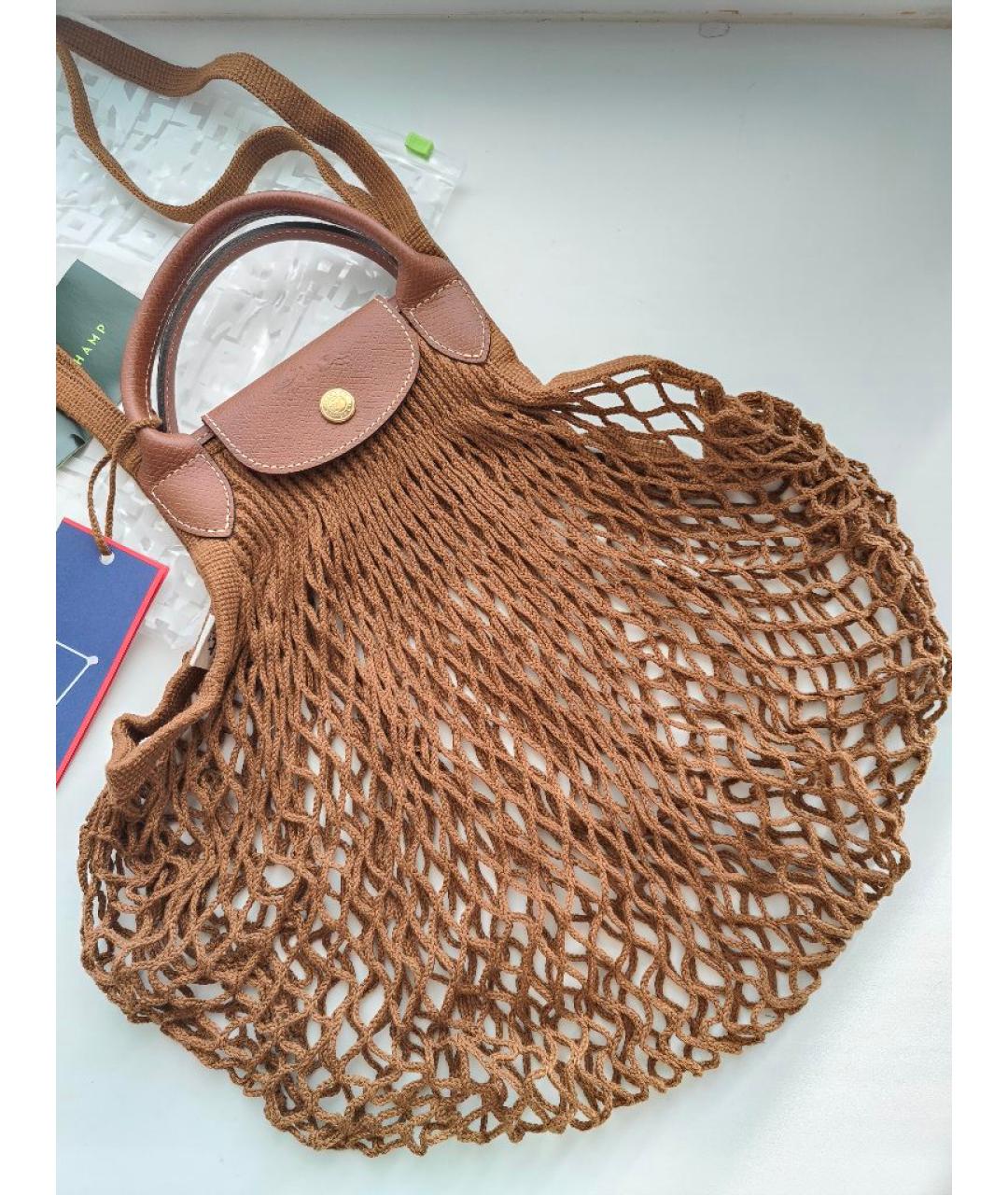 LONGCHAMP Коричневая тканевая сумка тоут, фото 2