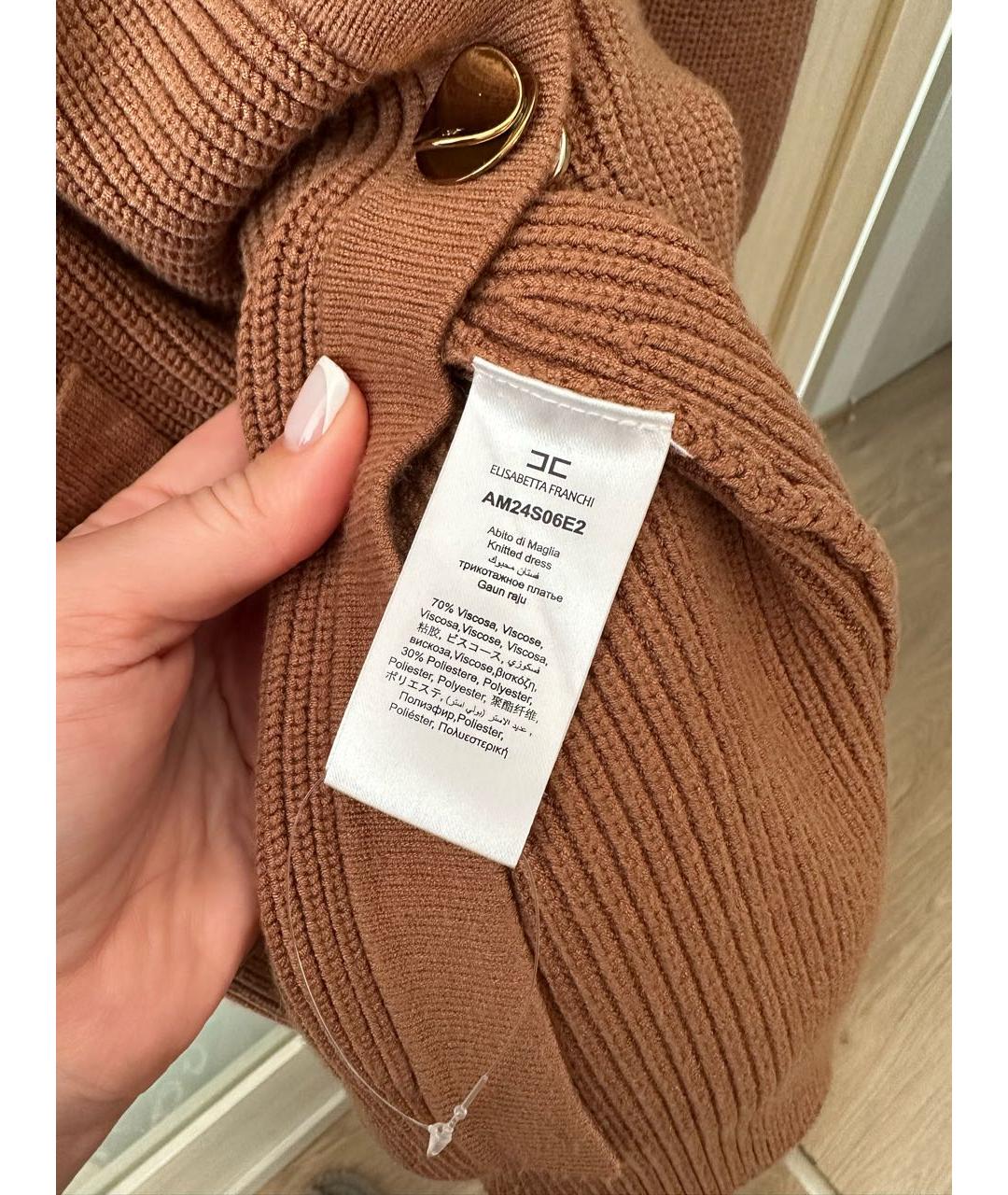 ELISABETTA FRANCHI Горчичное вискозное повседневное платье, фото 5