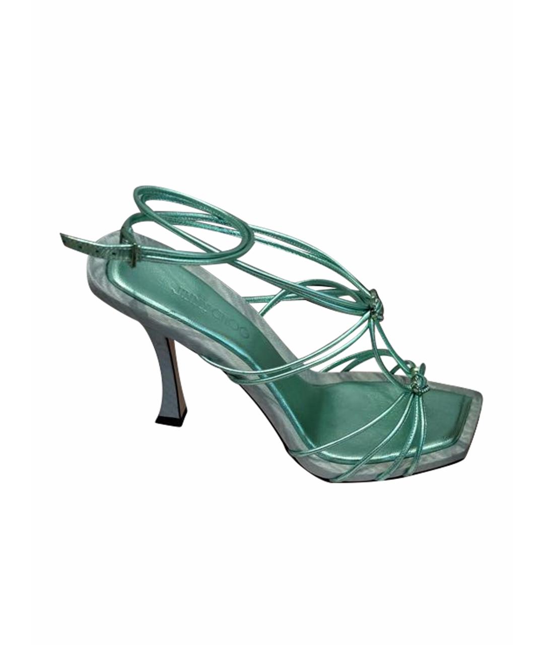 JIMMY CHOO Бирюзовые кожаные босоножки, фото 1