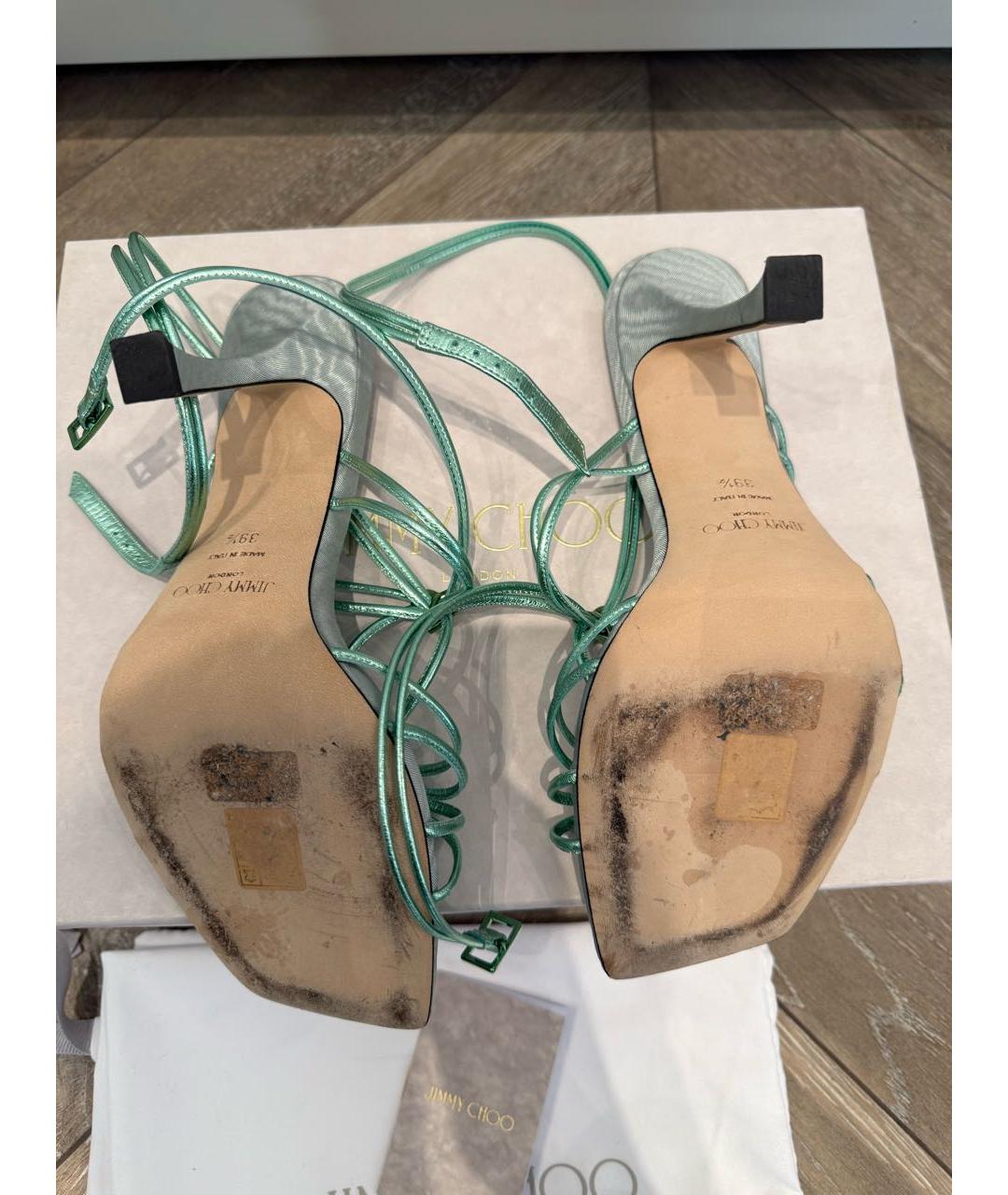 JIMMY CHOO Бирюзовые кожаные босоножки, фото 7