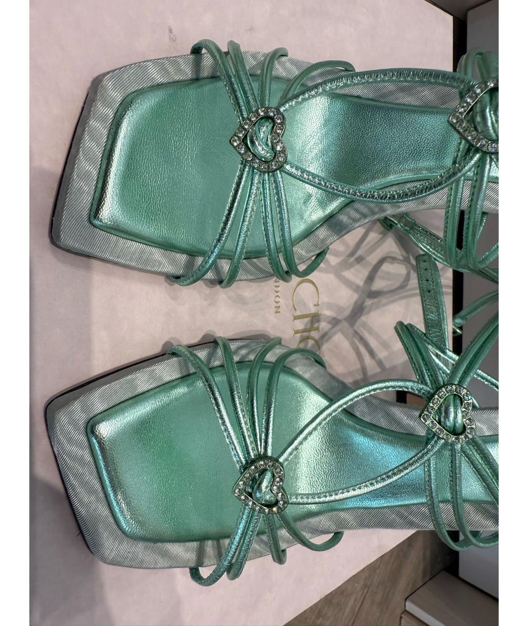 JIMMY CHOO Бирюзовые кожаные босоножки, фото 5