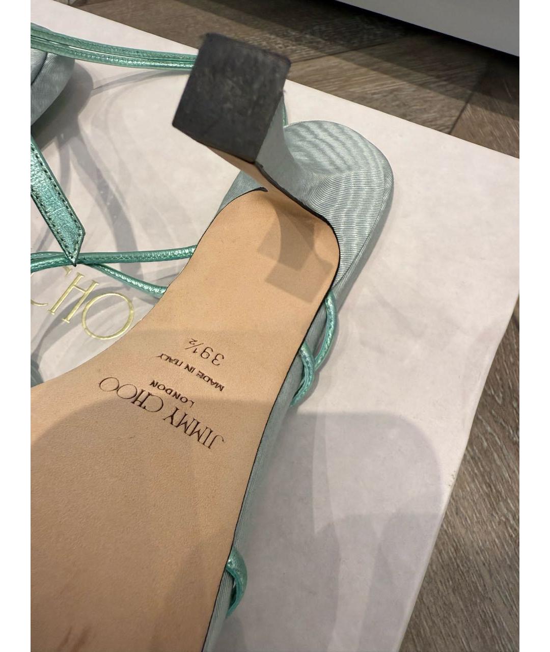 JIMMY CHOO Бирюзовые кожаные босоножки, фото 8