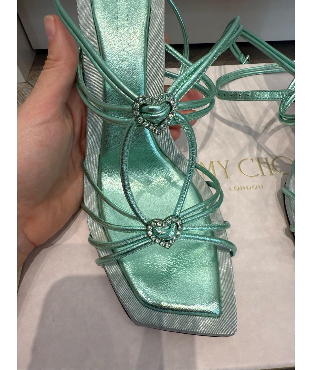JIMMY CHOO Бирюзовые кожаные босоножки, фото 6