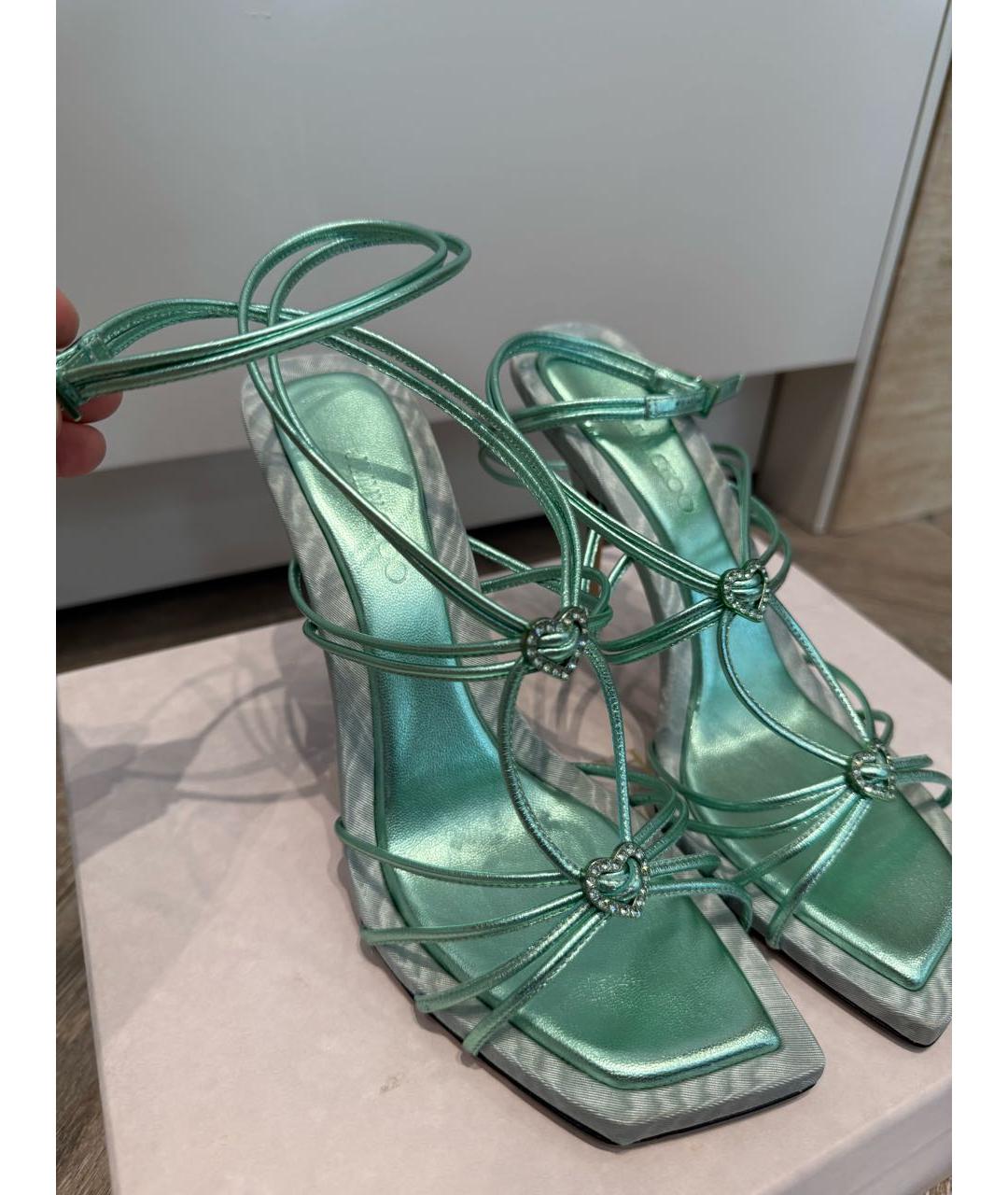 JIMMY CHOO Бирюзовые кожаные босоножки, фото 3