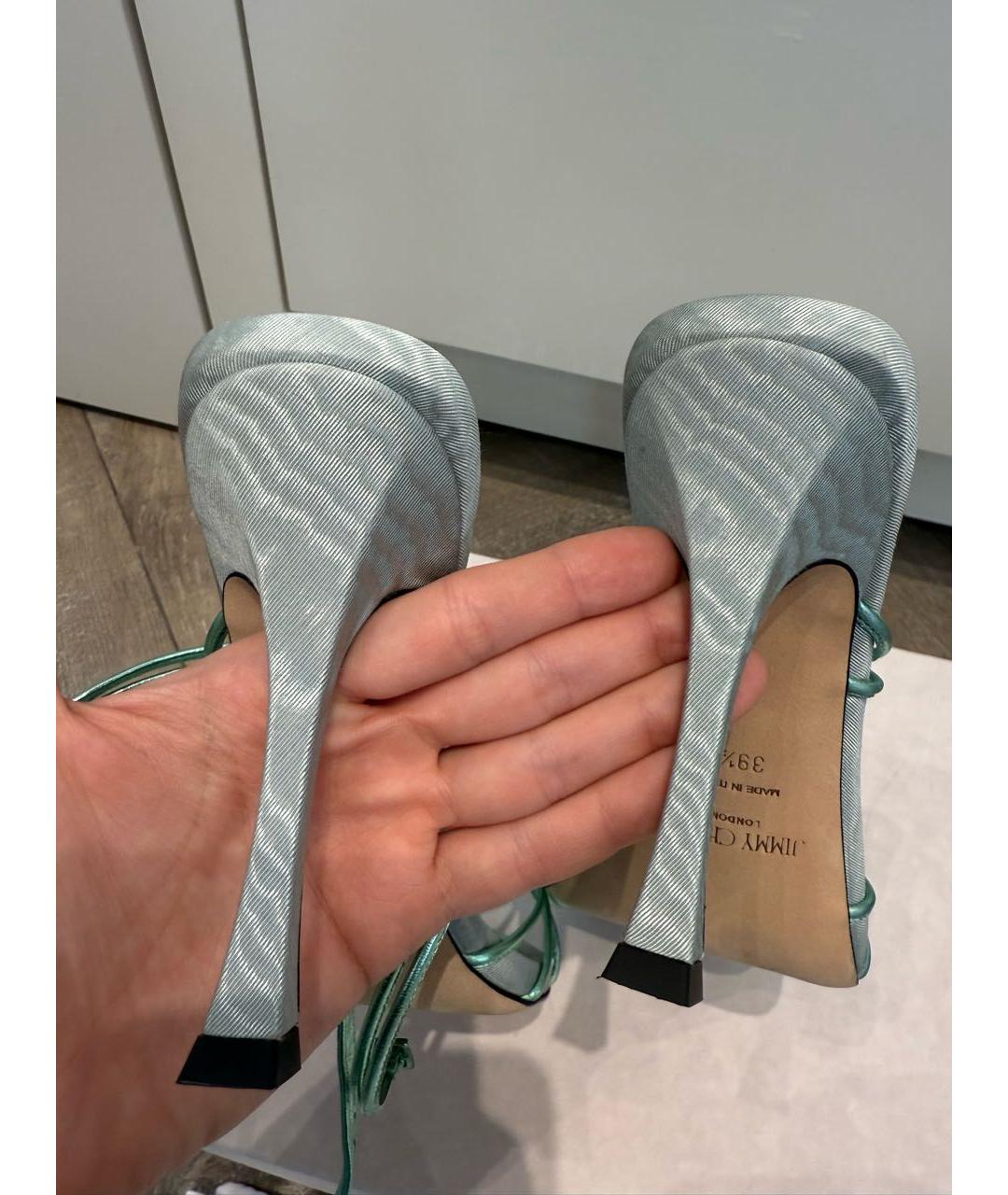 JIMMY CHOO Бирюзовые кожаные босоножки, фото 4