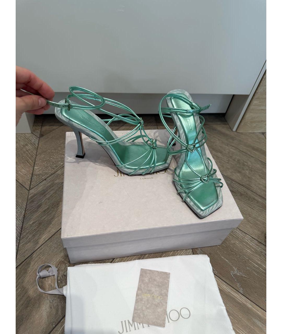 JIMMY CHOO Бирюзовые кожаные босоножки, фото 9