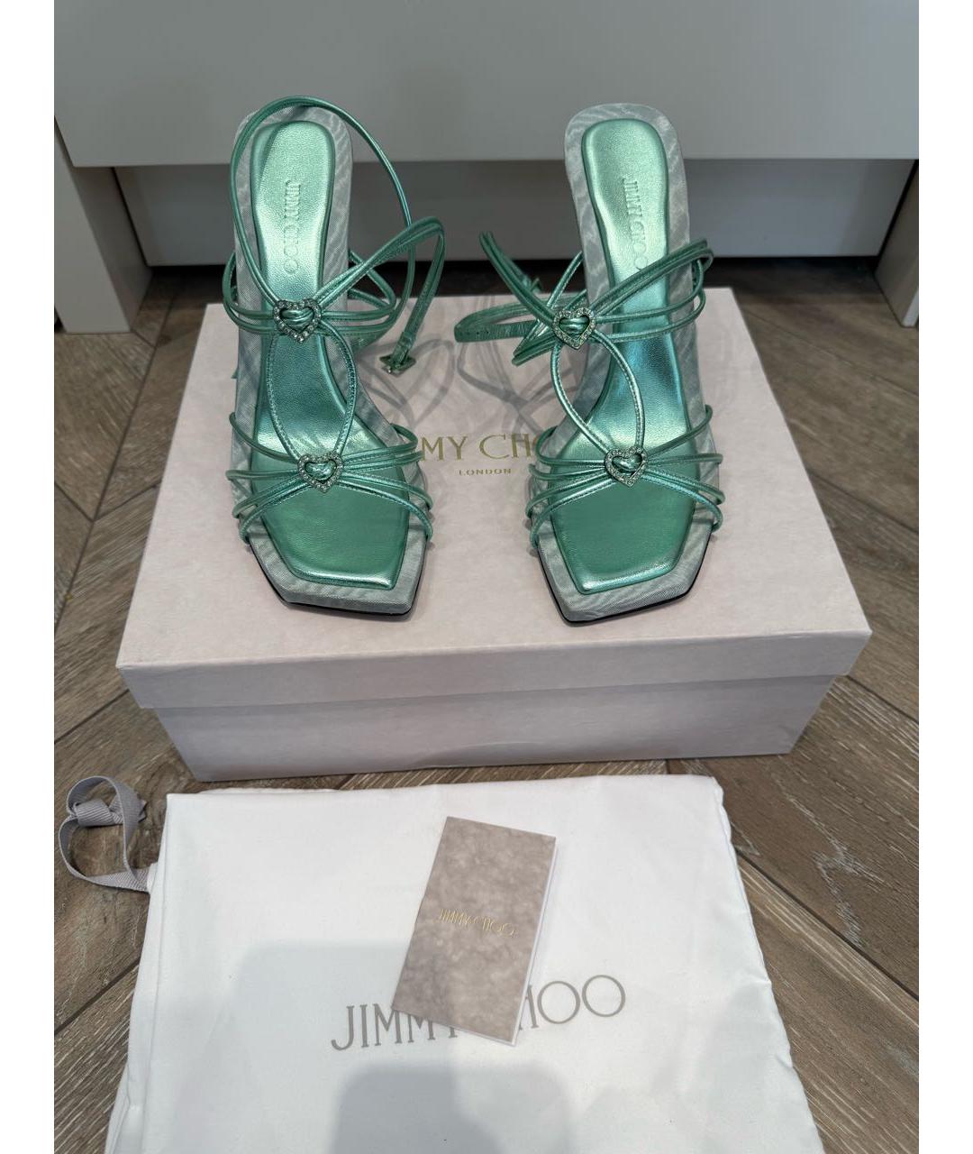 JIMMY CHOO Бирюзовые кожаные босоножки, фото 2