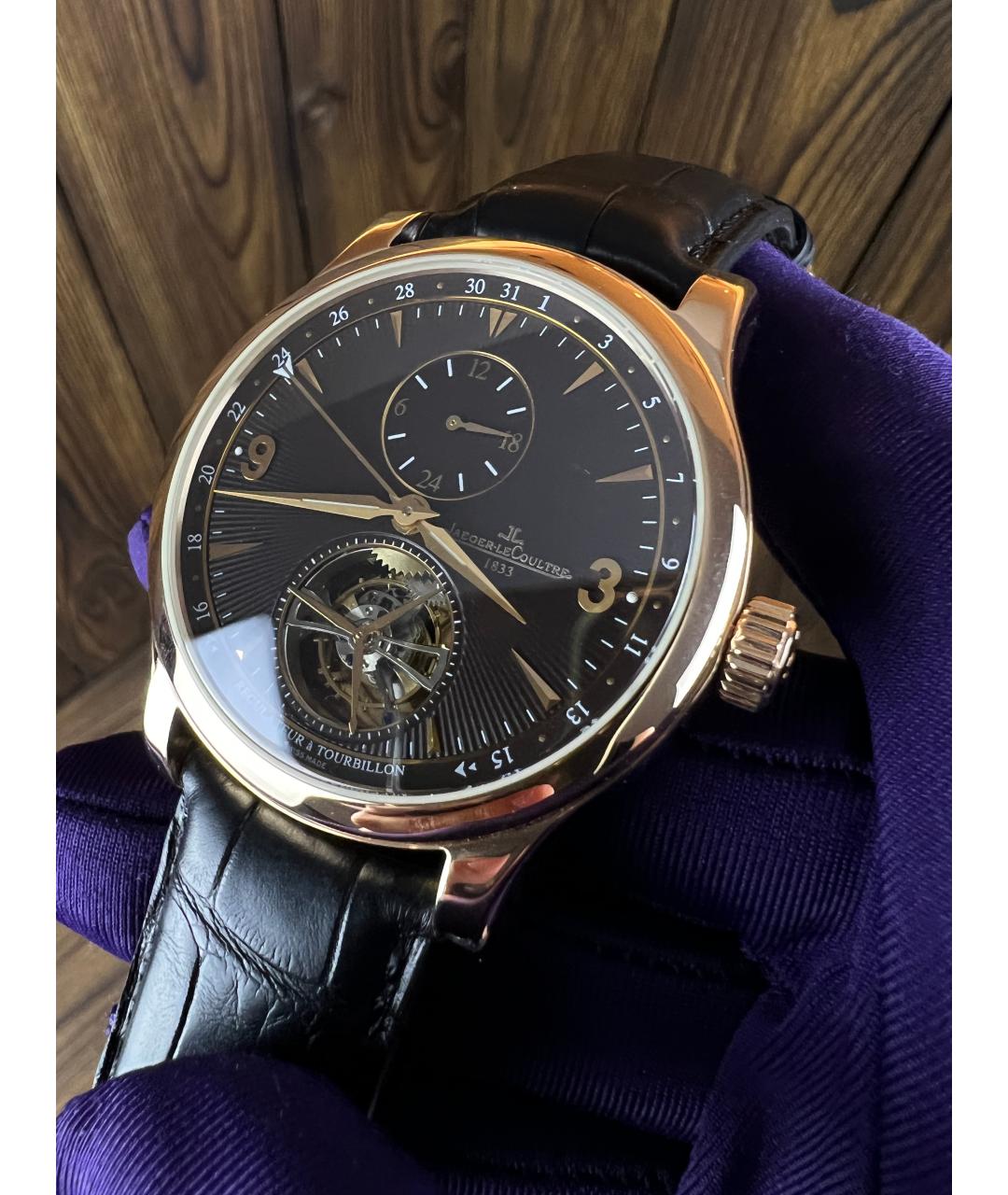 Jaeger LeCoultre Черные часы из розового золота, фото 4
