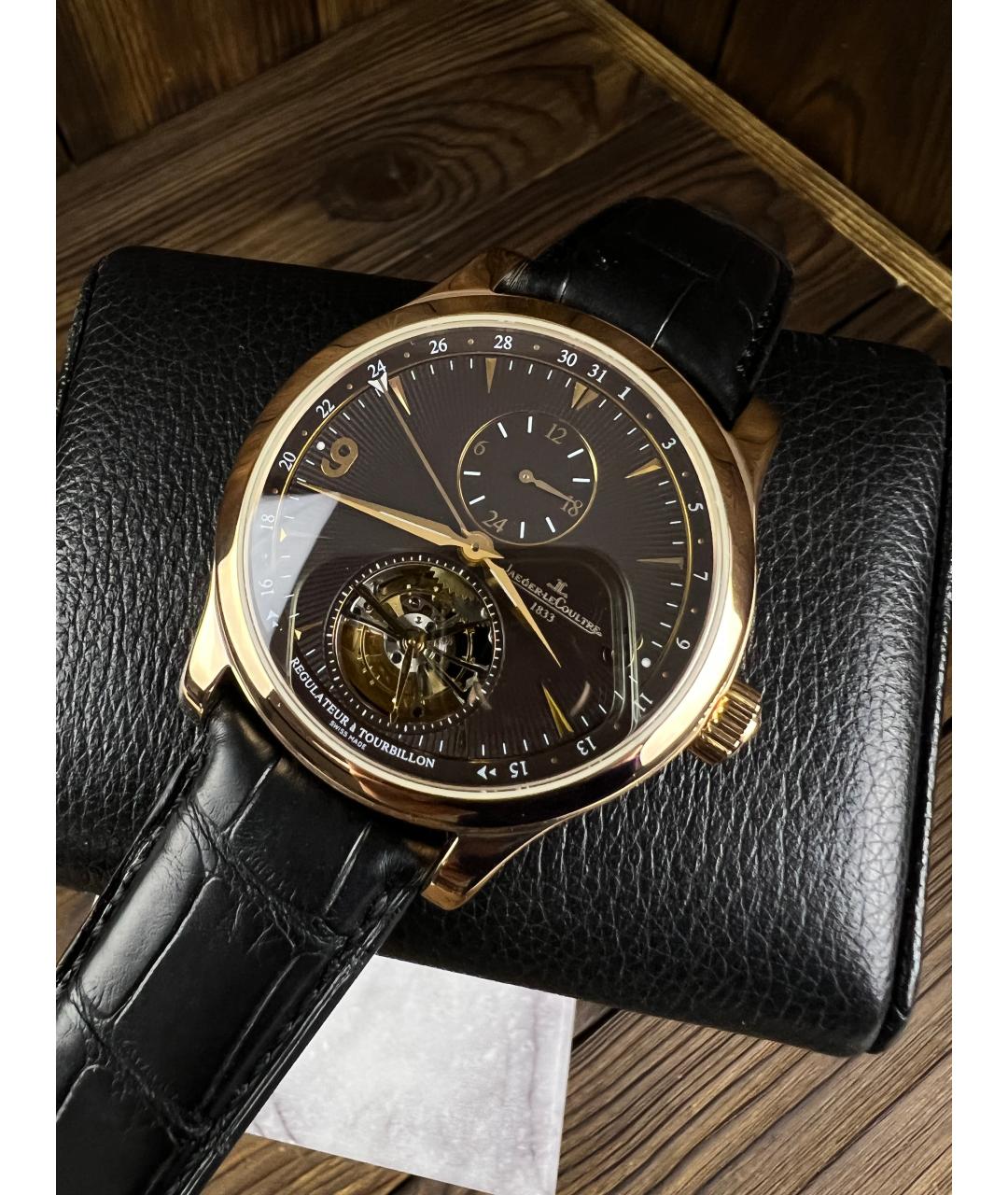 Jaeger LeCoultre Черные часы из розового золота, фото 3