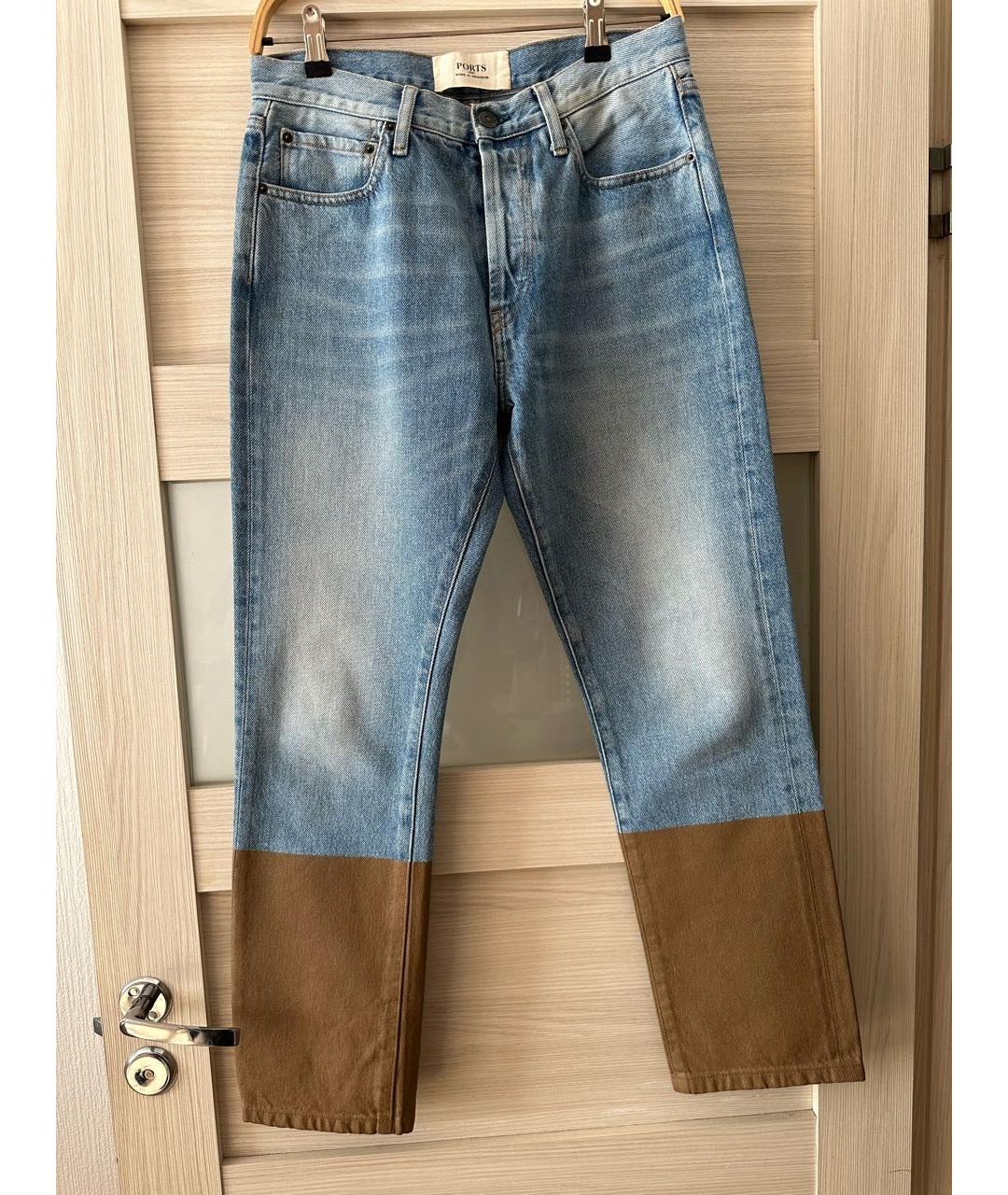 PORTS 1961 Синие хлопковые прямые джинсы, фото 6
