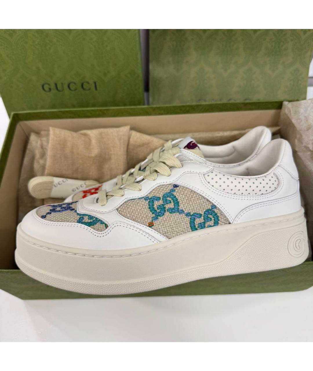 GUCCI Белые кожаные кеды, фото 4