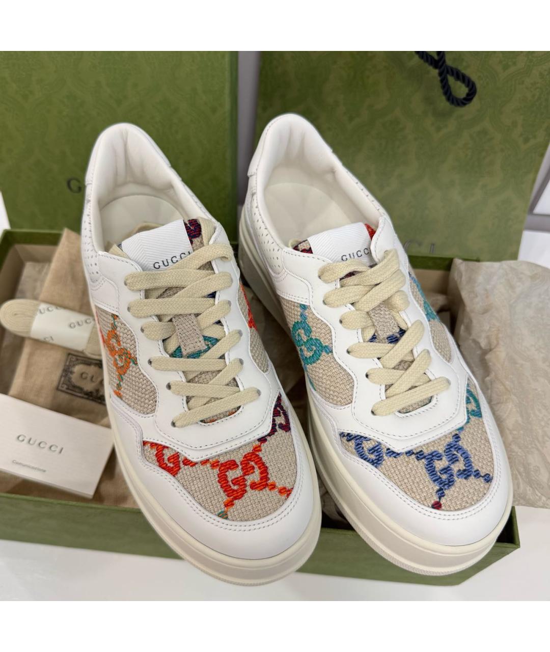 GUCCI Белые кожаные кеды, фото 2