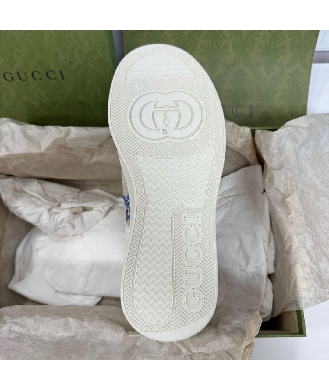 GUCCI Белые кожаные кеды, фото 5