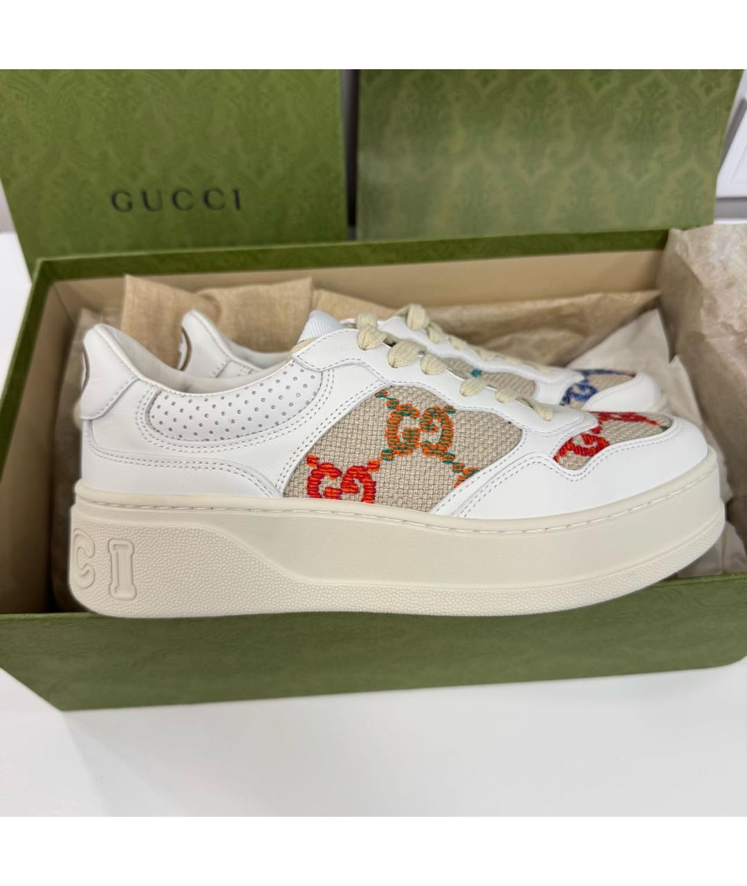 GUCCI Белые кожаные кеды, фото 7