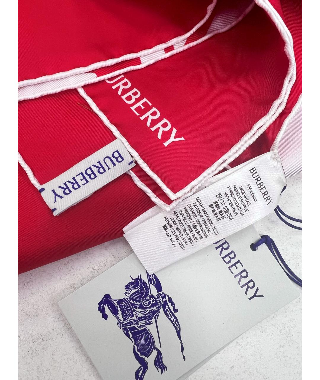 BURBERRY Красный шелковый шарф, фото 7