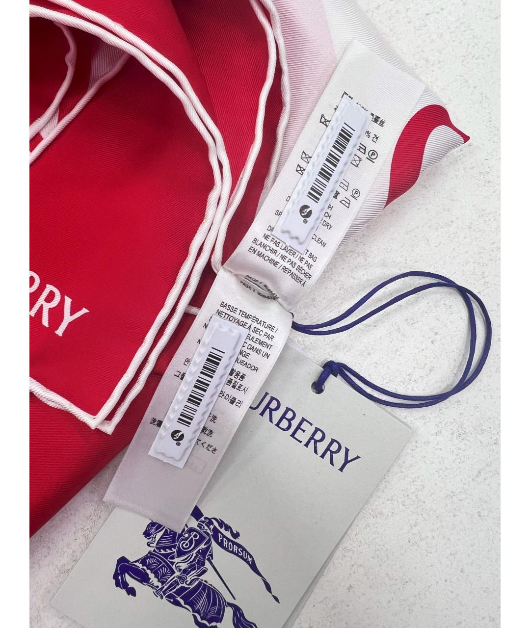 BURBERRY Красный шелковый шарф, фото 8