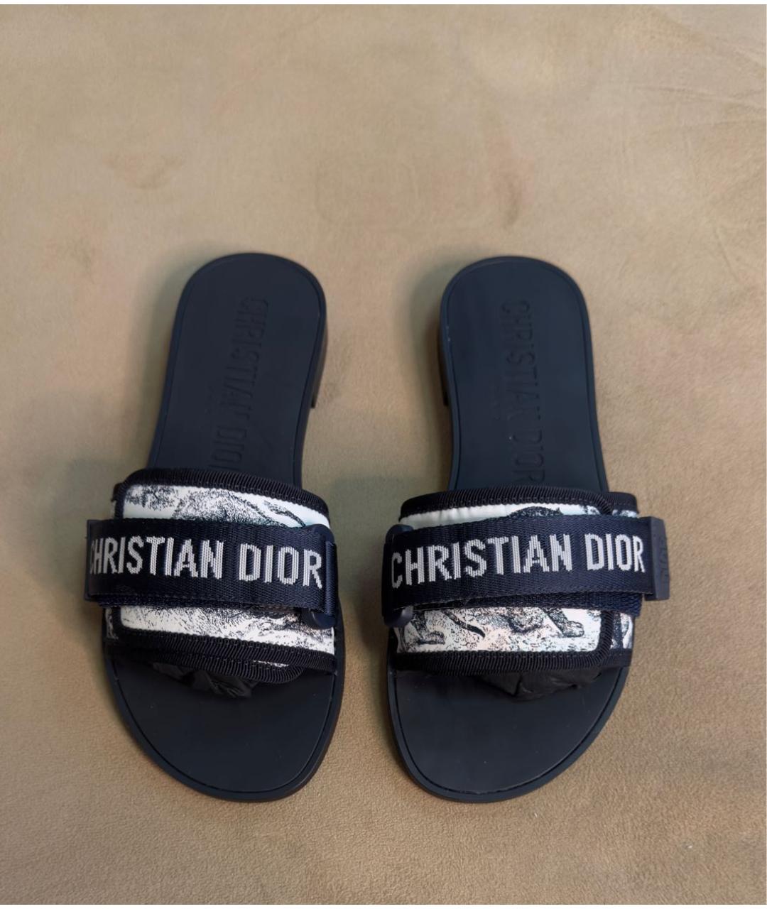 CHRISTIAN DIOR Темно-синие текстильные шлепанцы, фото 2
