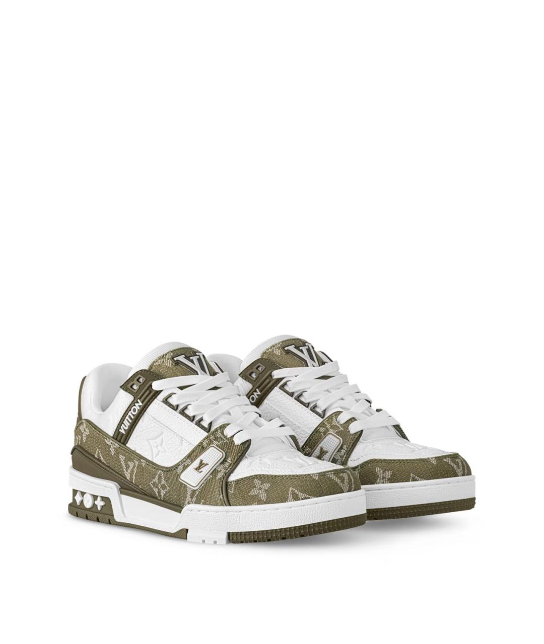 LOUIS VUITTON Хаки кожаные кроссовки, фото 2