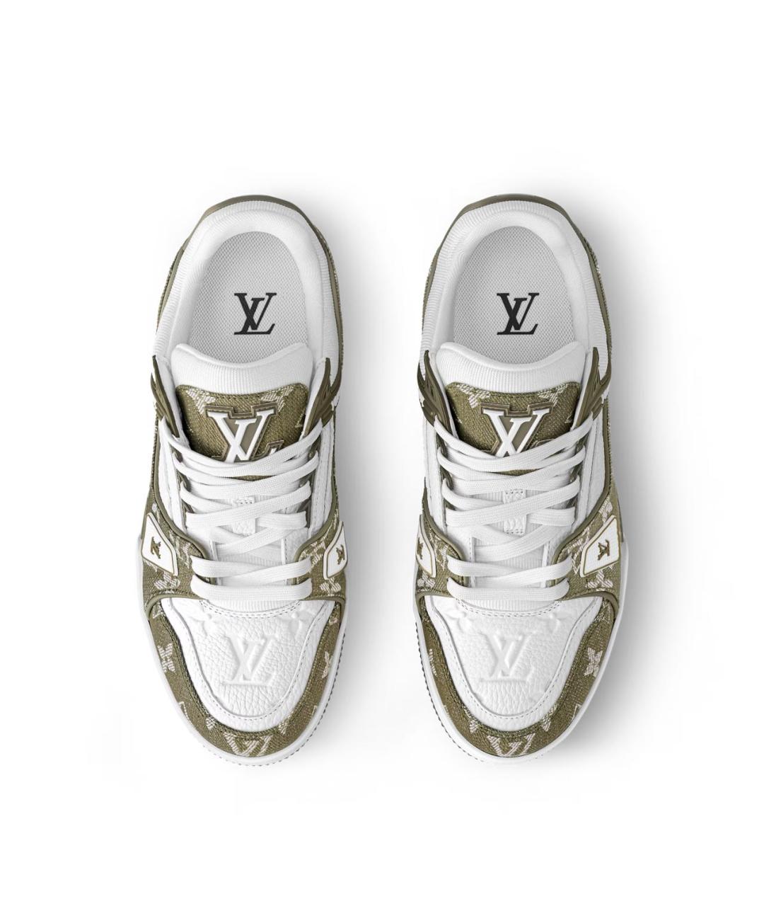 LOUIS VUITTON Хаки кожаные низкие кроссовки / кеды, фото 3