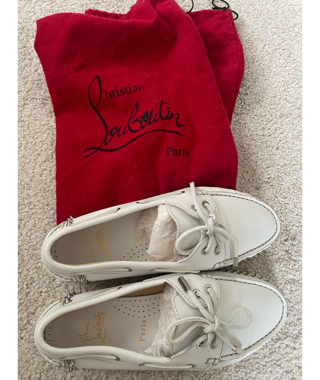 CHRISTIAN LOUBOUTIN Белые кожаные лоферы, фото 6