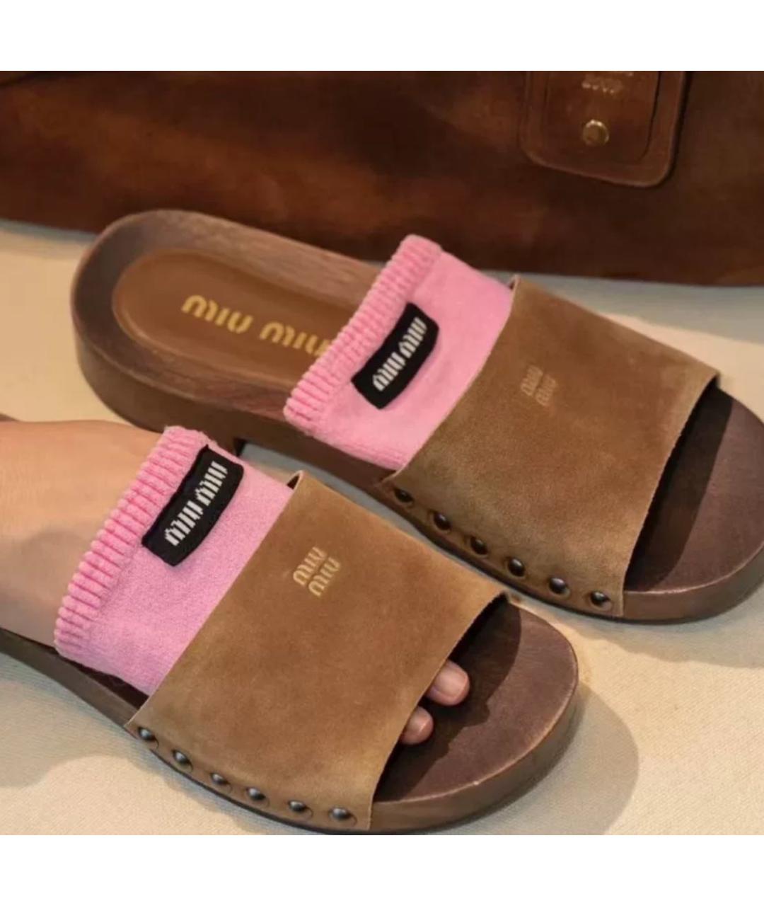 MIU MIU Коричневые сабо, фото 6