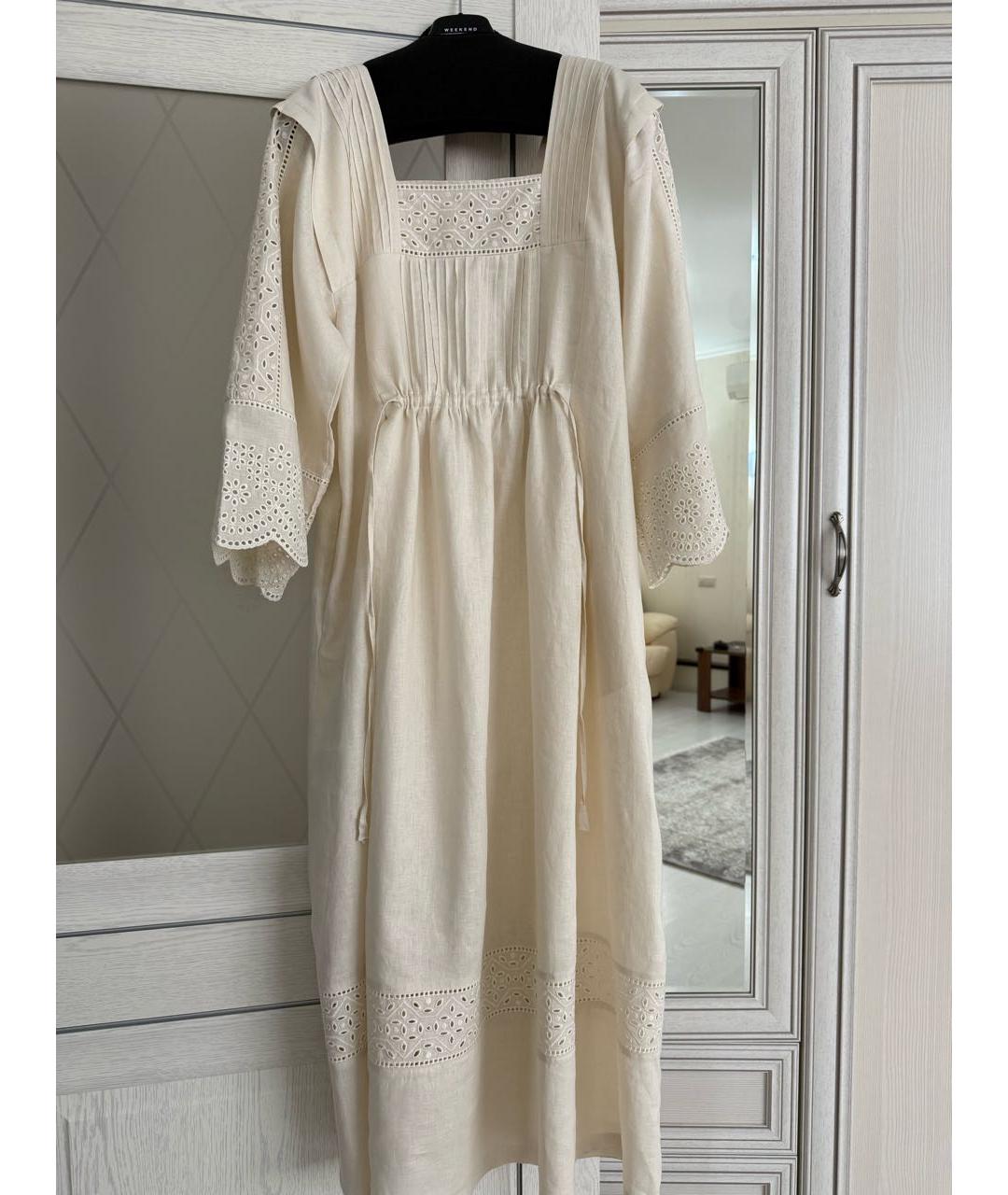 WEEKEND MAX MARA Белое льняное повседневное платье, фото 8