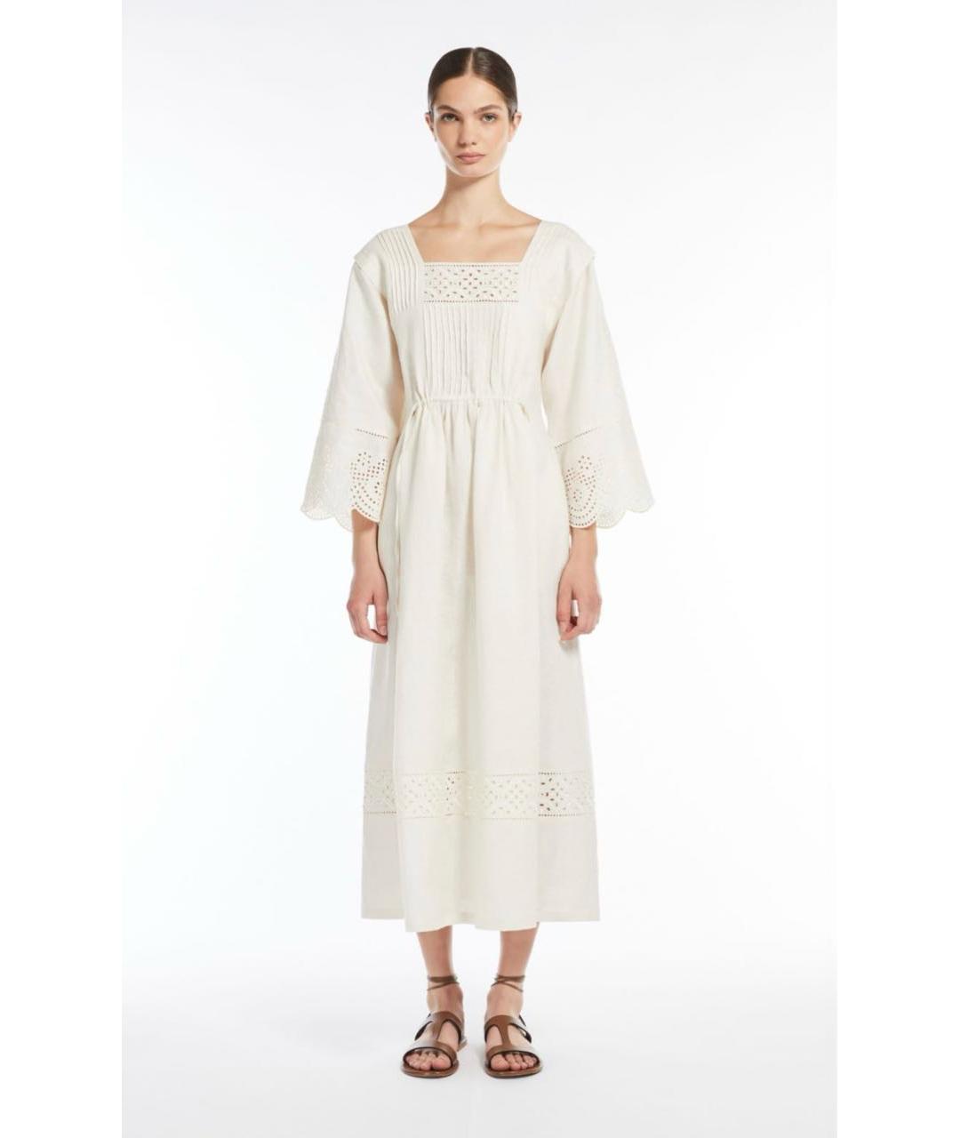 WEEKEND MAX MARA Белое льняное повседневное платье, фото 2
