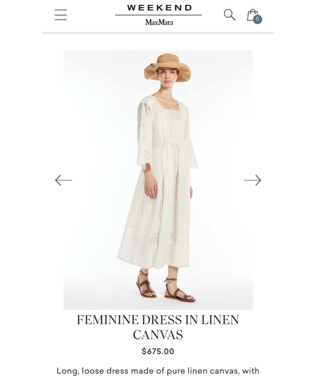 WEEKEND MAX MARA Белое льняное повседневное платье, фото 4
