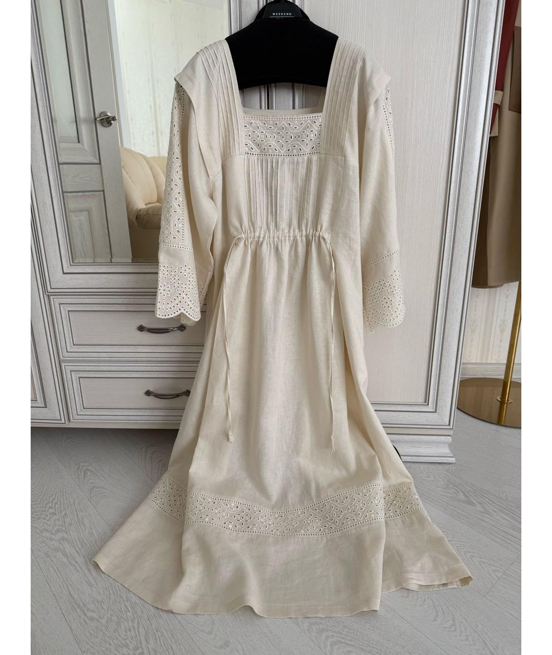 WEEKEND MAX MARA Белое льняное повседневное платье, фото 6