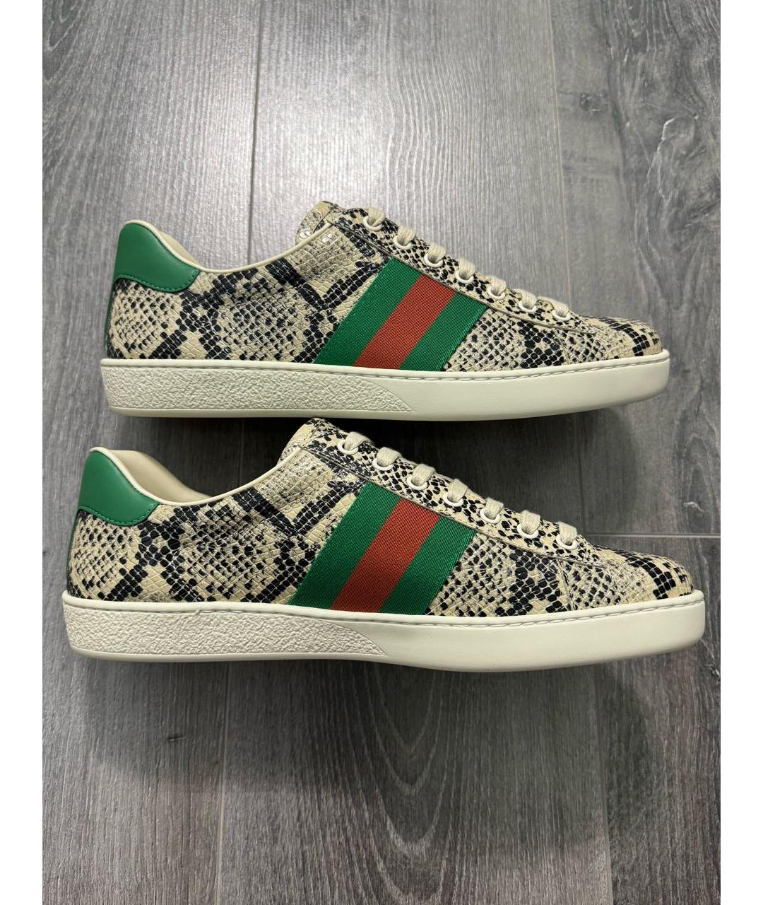 GUCCI Бежевые кожаные низкие кроссовки / кеды, фото 5