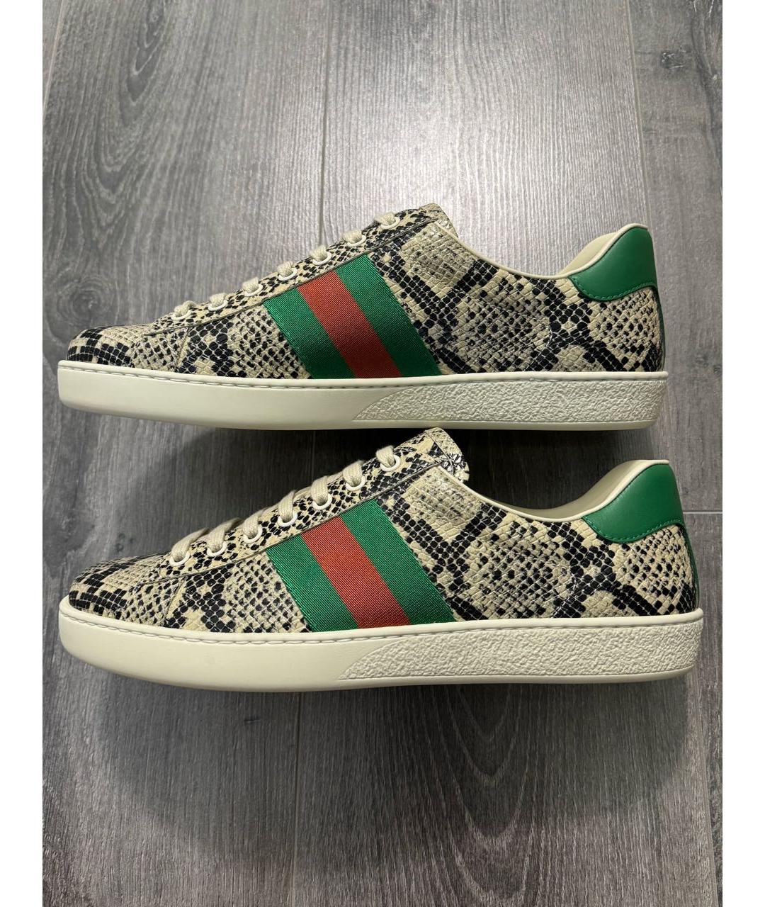 GUCCI Бежевые кожаные низкие кроссовки / кеды, фото 9