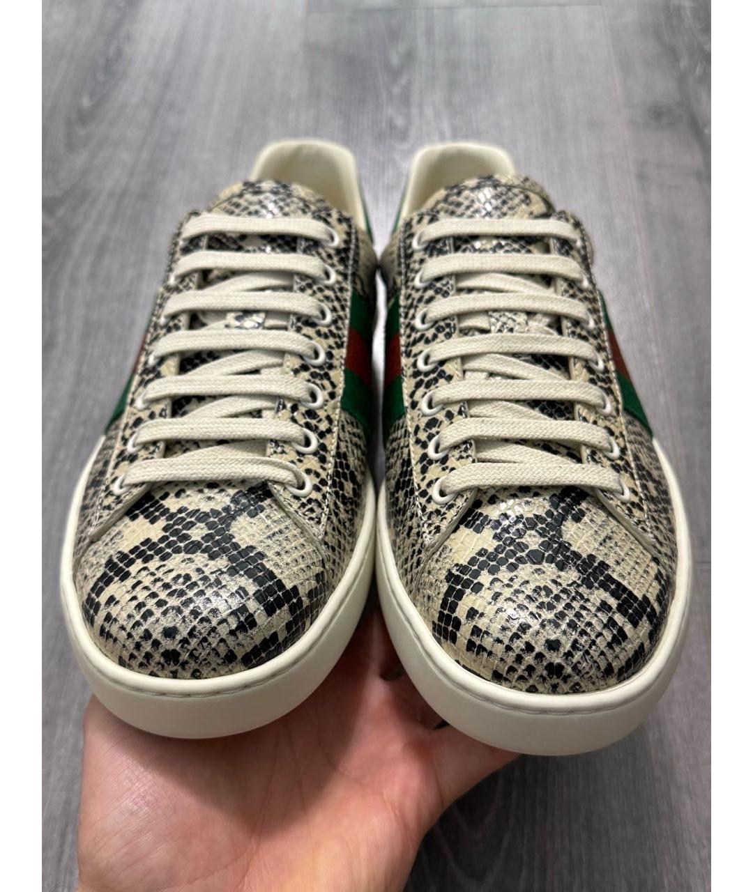 GUCCI Бежевые кожаные низкие кроссовки / кеды, фото 2